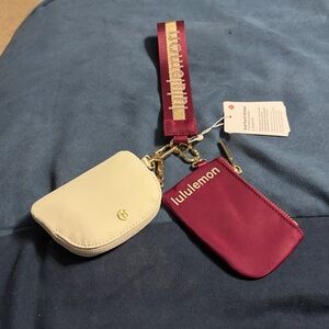Lululemon NWT Dual Pouch Wristlet Wordmark Deep Luxe Gold Bone